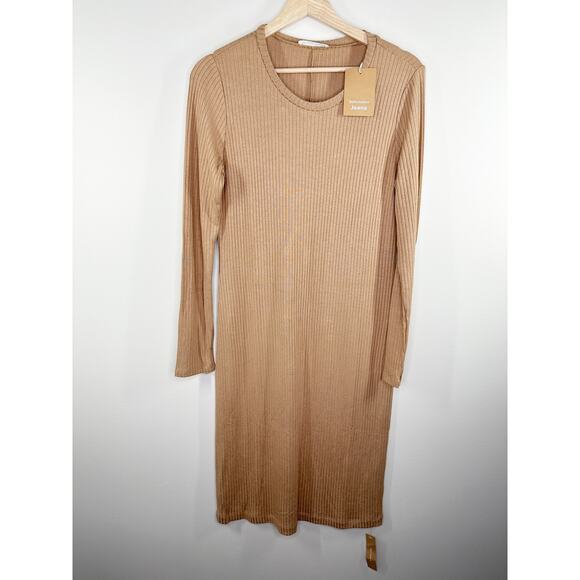 Reformation Wednesday Buff Tan Long Sleeve Knit Dress Women's Size X-Large NWT